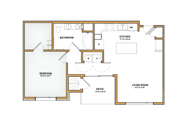 Floor plan for 1 bed, 1 bath, 745 sqft